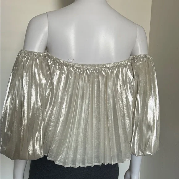 Express, Women’s Size M Metallic Pleated Elegant Off-Shoulder Ballon Top - Picture 6 of 7